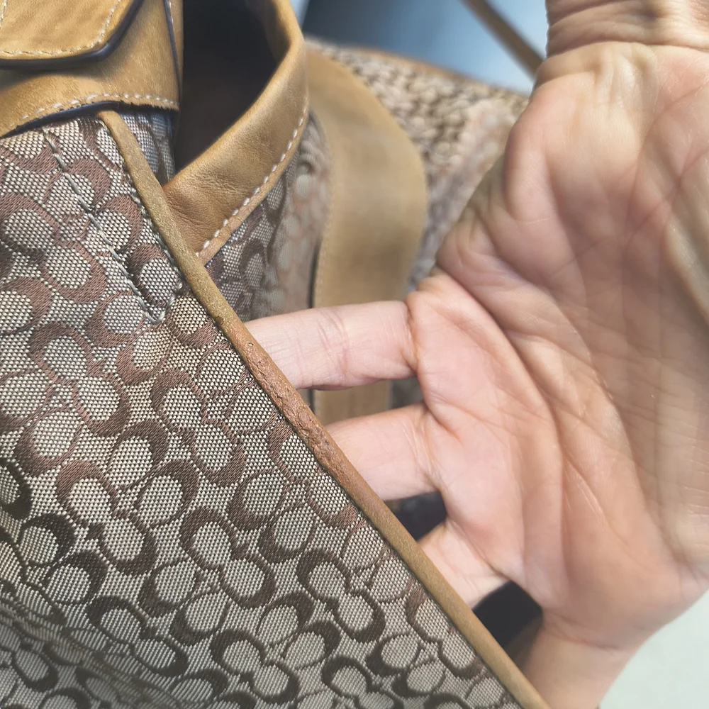Coach 5796 Vtg Crossbody Messenger Travel Bag Jacquard Leather Large Camel Brown